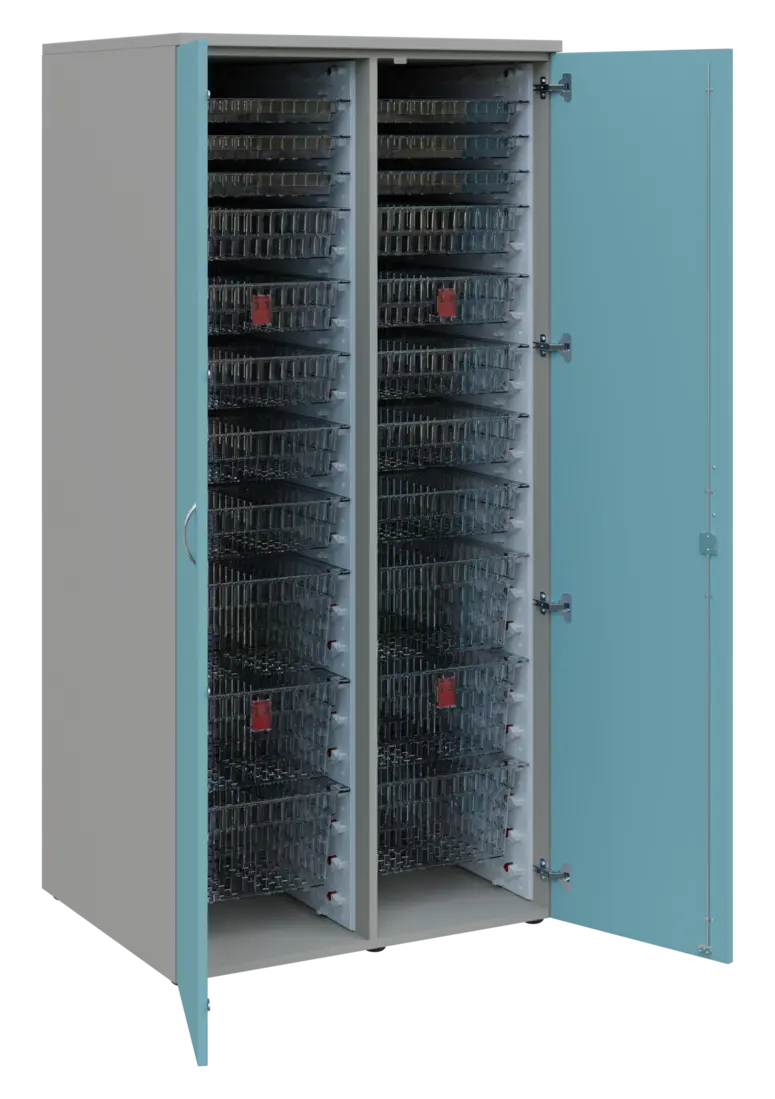 EUROMEDICA D - 90 TRANSPARENT skříň léková boxová, 2-dveřová, 1950x900x735, korpus šedý, dvířka oblo